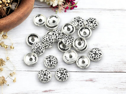Antique Silver Hammered 9mm Metal Bead Caps - 100pcs - (4188)