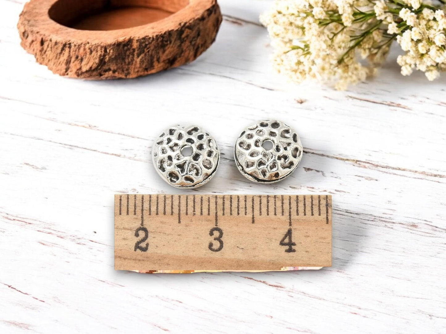 Antique Silver Hammered 9mm Metal Bead Caps - 100pcs - (4188)