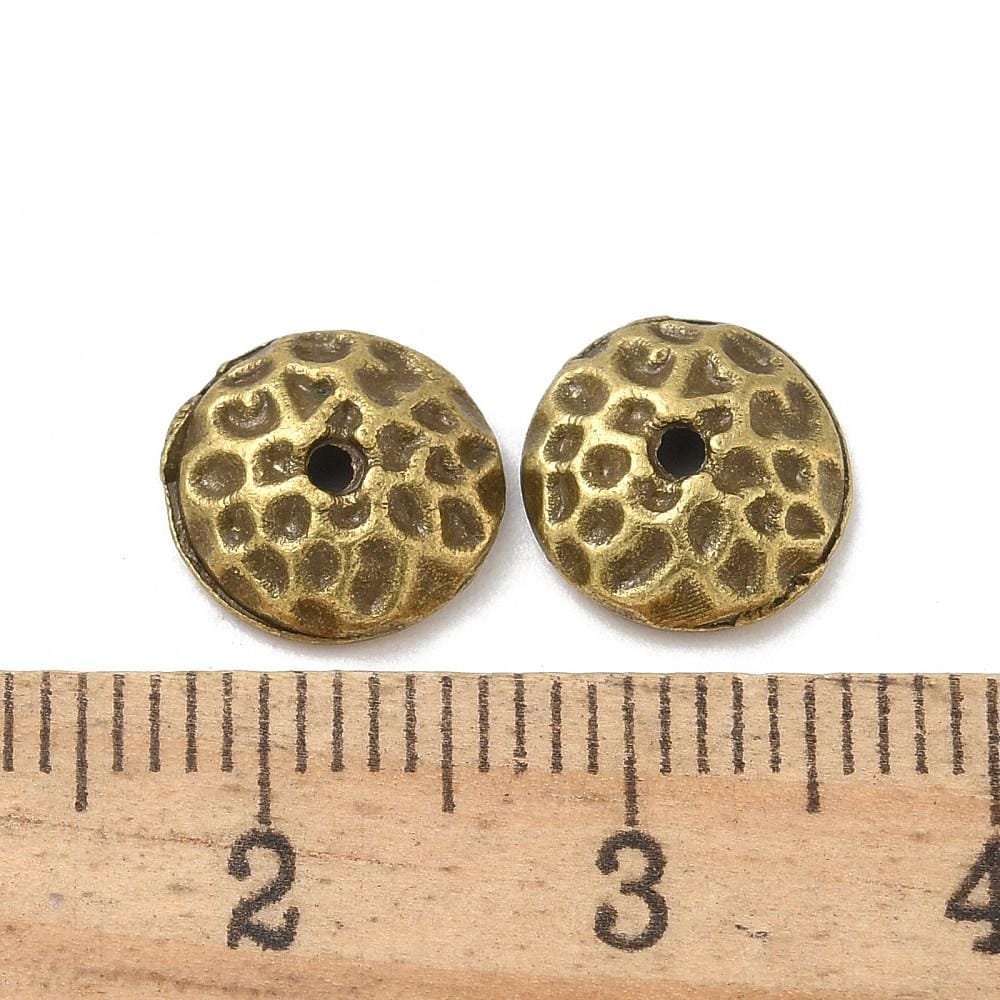 Antique Gold Hammered 9mm Metal Bead Caps - 100pcs - (664)