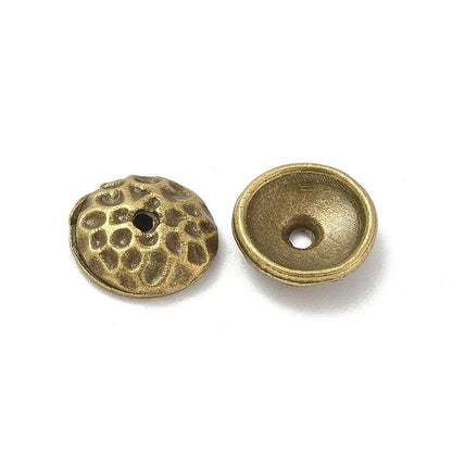 Antique Gold Hammered 9mm Metal Bead Caps - 100pcs - (664)