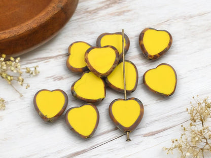 Heart Beads - Czech Glass Beads - Valentines Beads - Picasso Beads - 15mm - 6pcs - (2000)