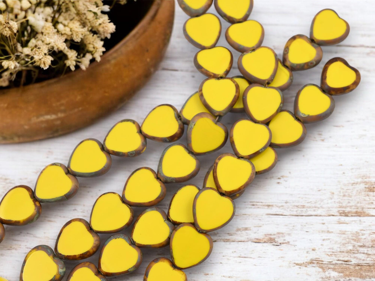 Heart Beads - Czech Glass Beads - Valentines Beads - Picasso Beads - 15mm - 6pcs - (2000)