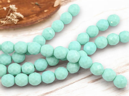 Czech Glass Faceted Fire Polished Round Beads - Mint Green - 12mm - 12pcs - (1367)
