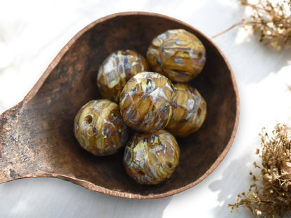 12mm Camel Beige Travertine Fire Polished Round Beads