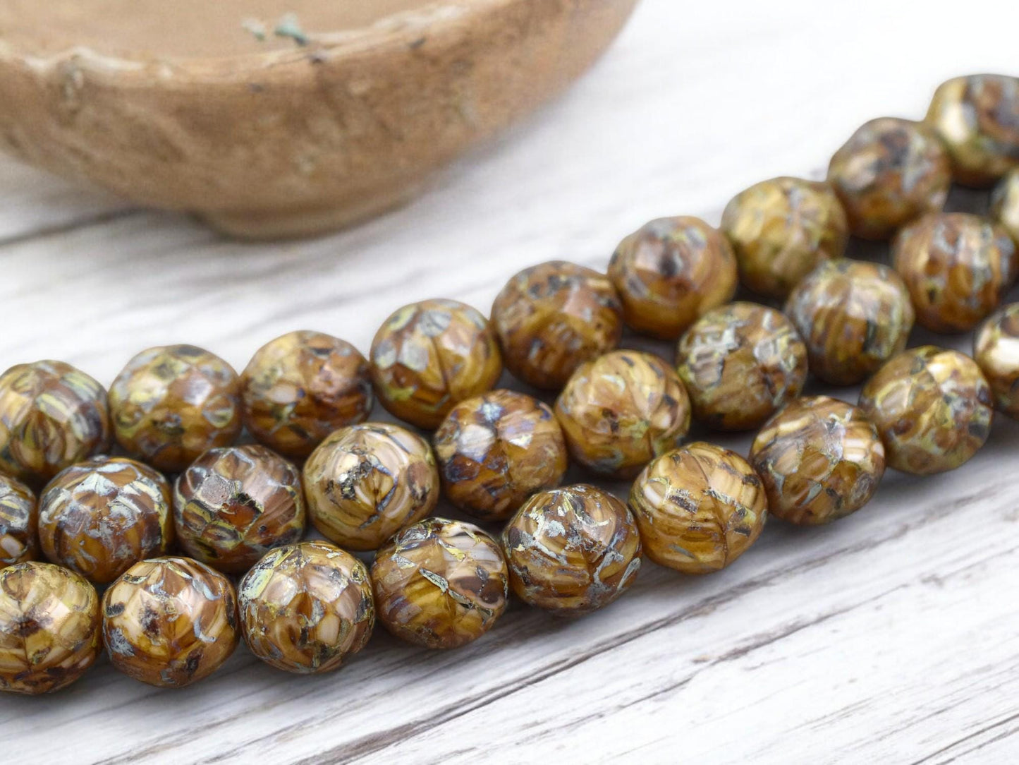 12mm Camel Beige Travertine Fire Polished Round Beads