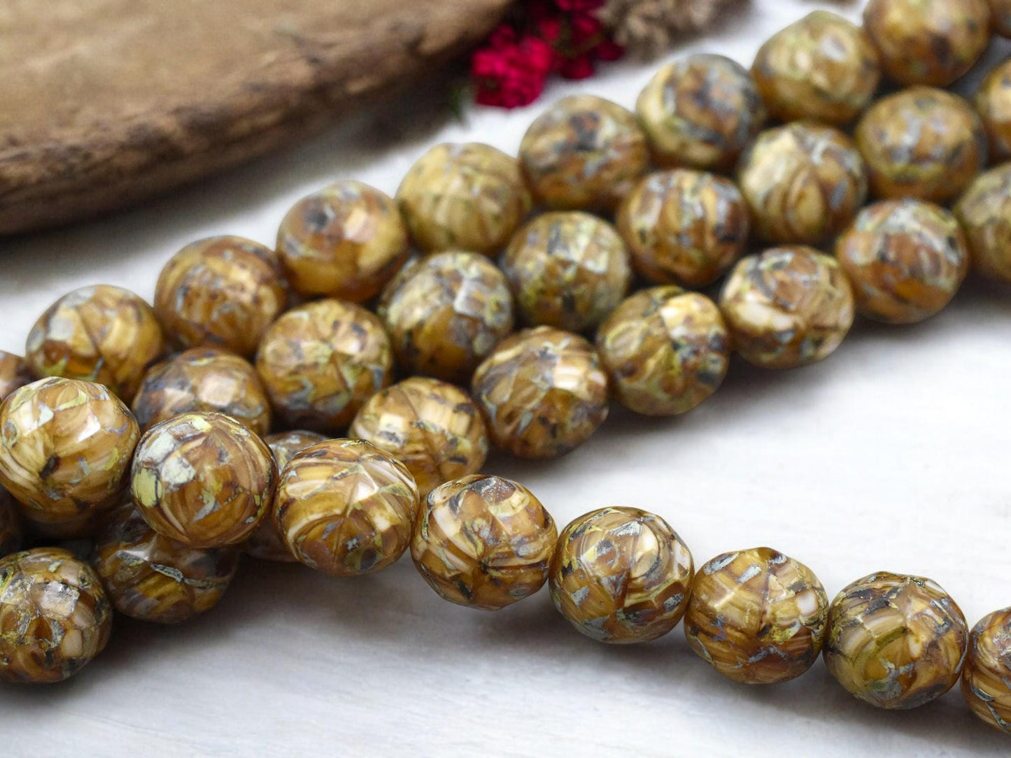 12mm Camel Beige Travertine Fire Polished Round Beads