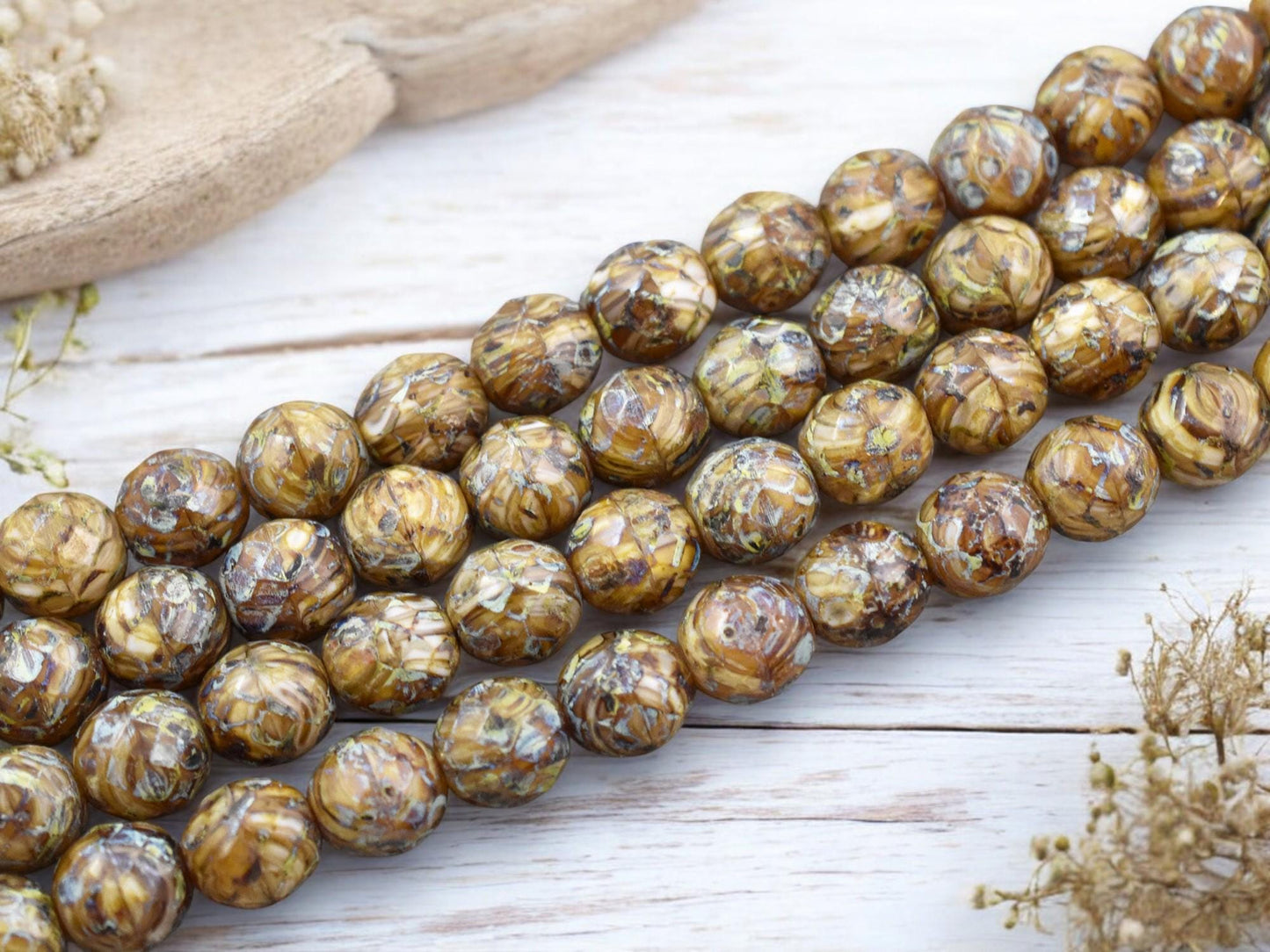 12mm Camel Beige Travertine Fire Polished Round Beads