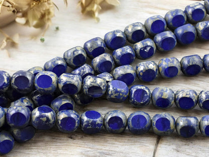 *20* 10mm Navy Blue Travertine 3 Cut Round Beads