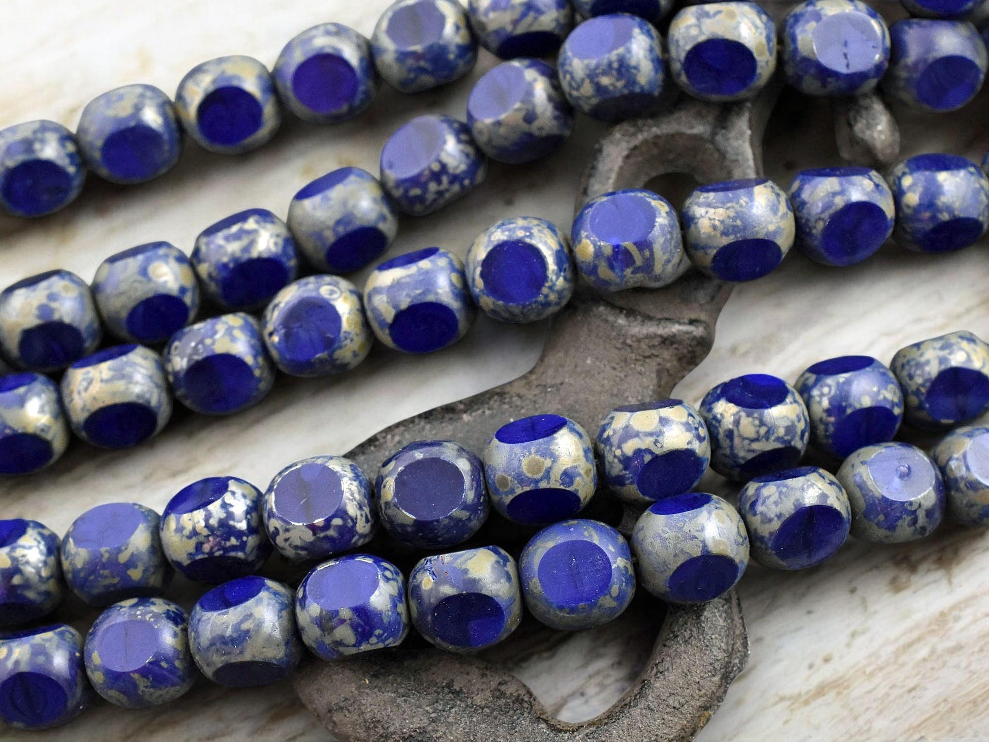 *20* 10mm Navy Blue Travertine 3 Cut Round Beads