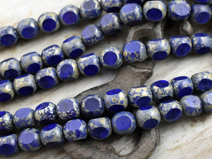 *20* 10mm Navy Blue Travertine 3 Cut Round Beads