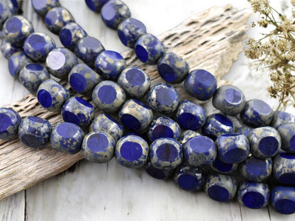 *20* 10mm Navy Blue Travertine 3 Cut Round Beads