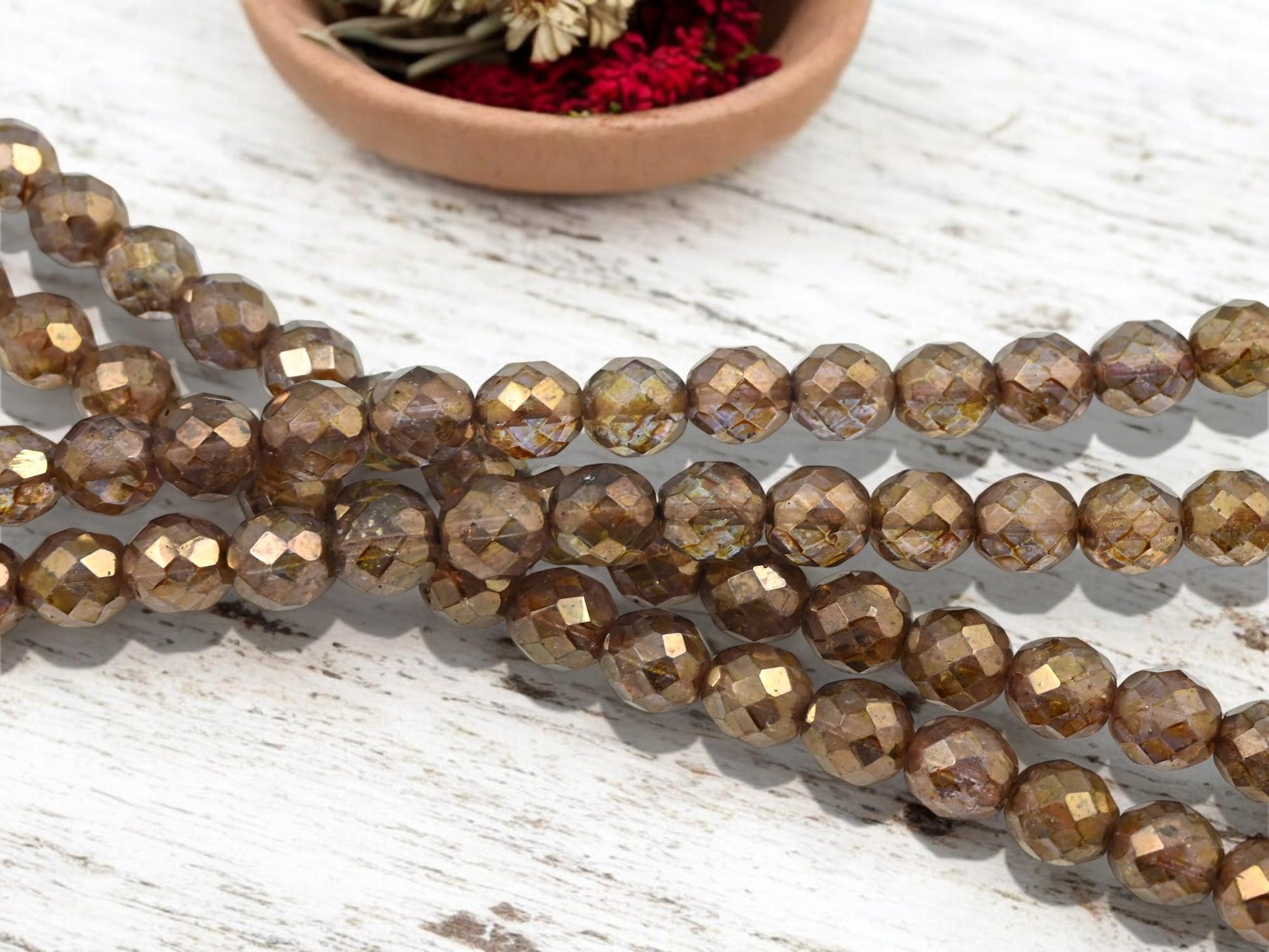 Czech Glass Beads - Fire Polished Glass Beads - Picasso Beads - Round Beads - 10mm Beads - 20pcs - (1062)