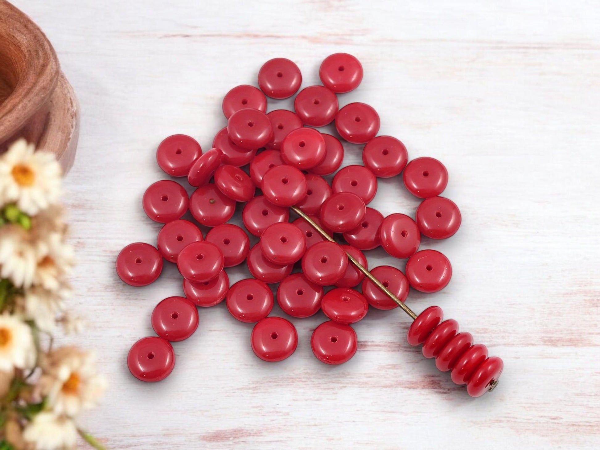 Czech Glass Opaque Red Smooth Rondelle Spacer Beads - 8x3mm - 50pcs - (A679)