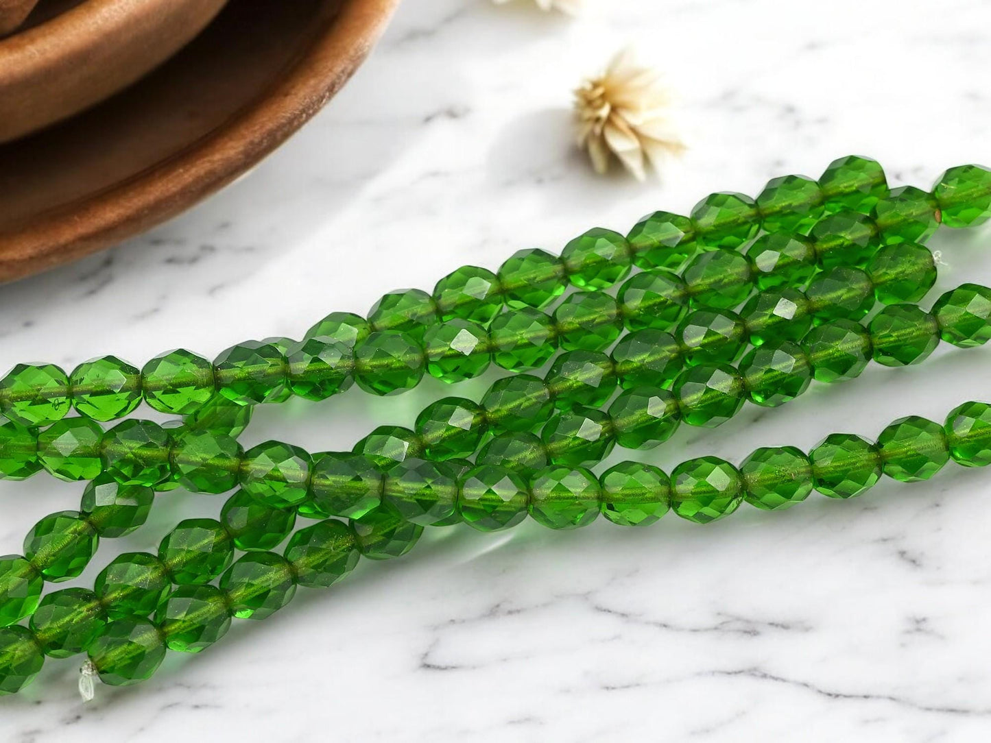 Czech Glass 8mm Faceted Fire Polished Round Beads - Christmas Green - 8mm - 16pcs - (4940)