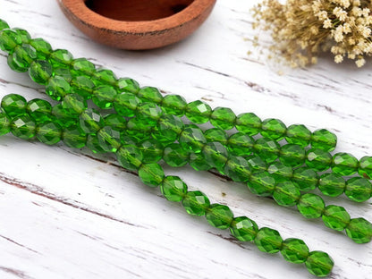 Czech Glass 8mm Faceted Fire Polished Round Beads - Christmas Green - 8mm - 16pcs - (4940)