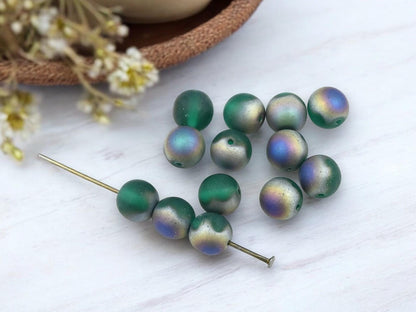 Czech Glass 8mm Matte Teal Vitrail Round Druk Beads - 25pcs - (2599)