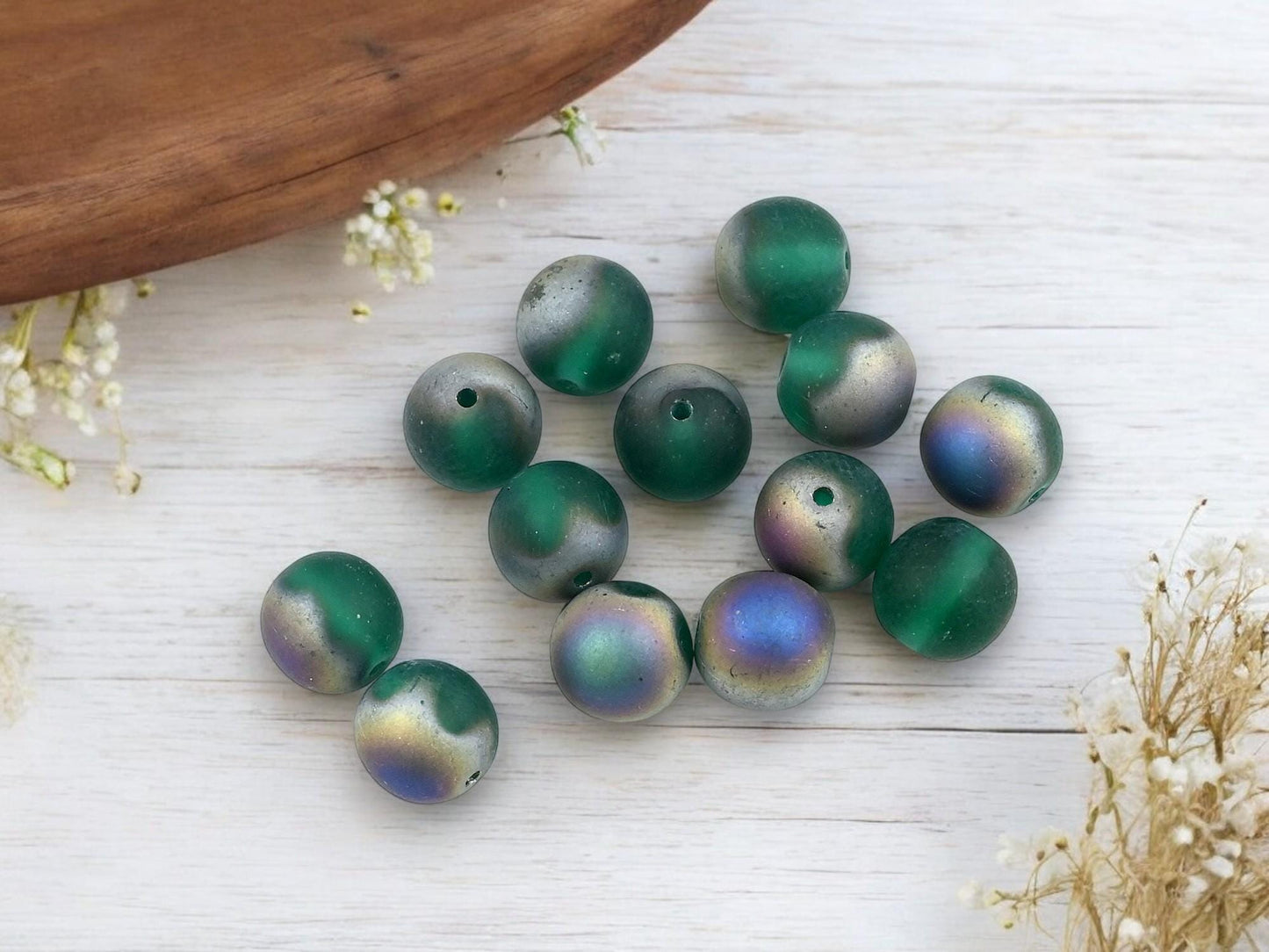 Czech Glass 8mm Matte Teal Vitrail Round Druk Beads - 25pcs - (2599)