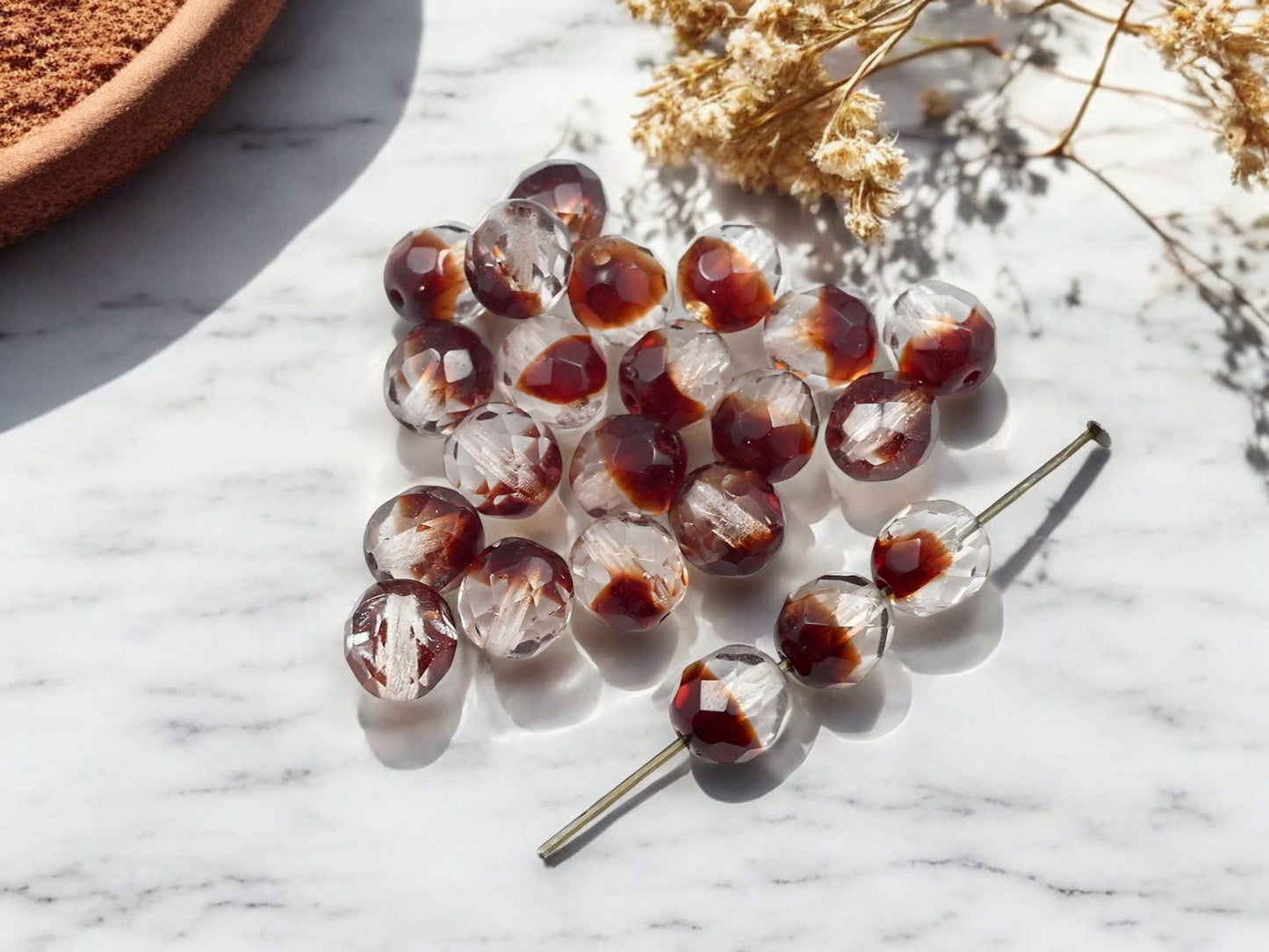 Czech Glass 8mm Garnet Red Crystal Christmas Faceted Fire Polished Round Beads - 25pcs - (2775)