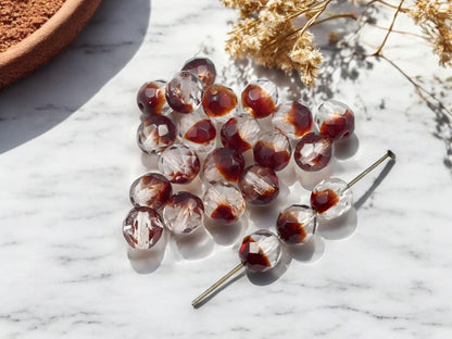 Czech Glass 8mm Garnet Red Crystal Christmas Faceted Fire Polished Round Beads - 25pcs - (2775)