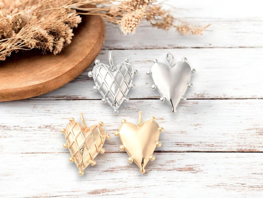 Heart Charms - Metal Charms - Brass Charms - Minimalist Charms - Gold Charms - Silver Charms - 2pcs - 19x14mm