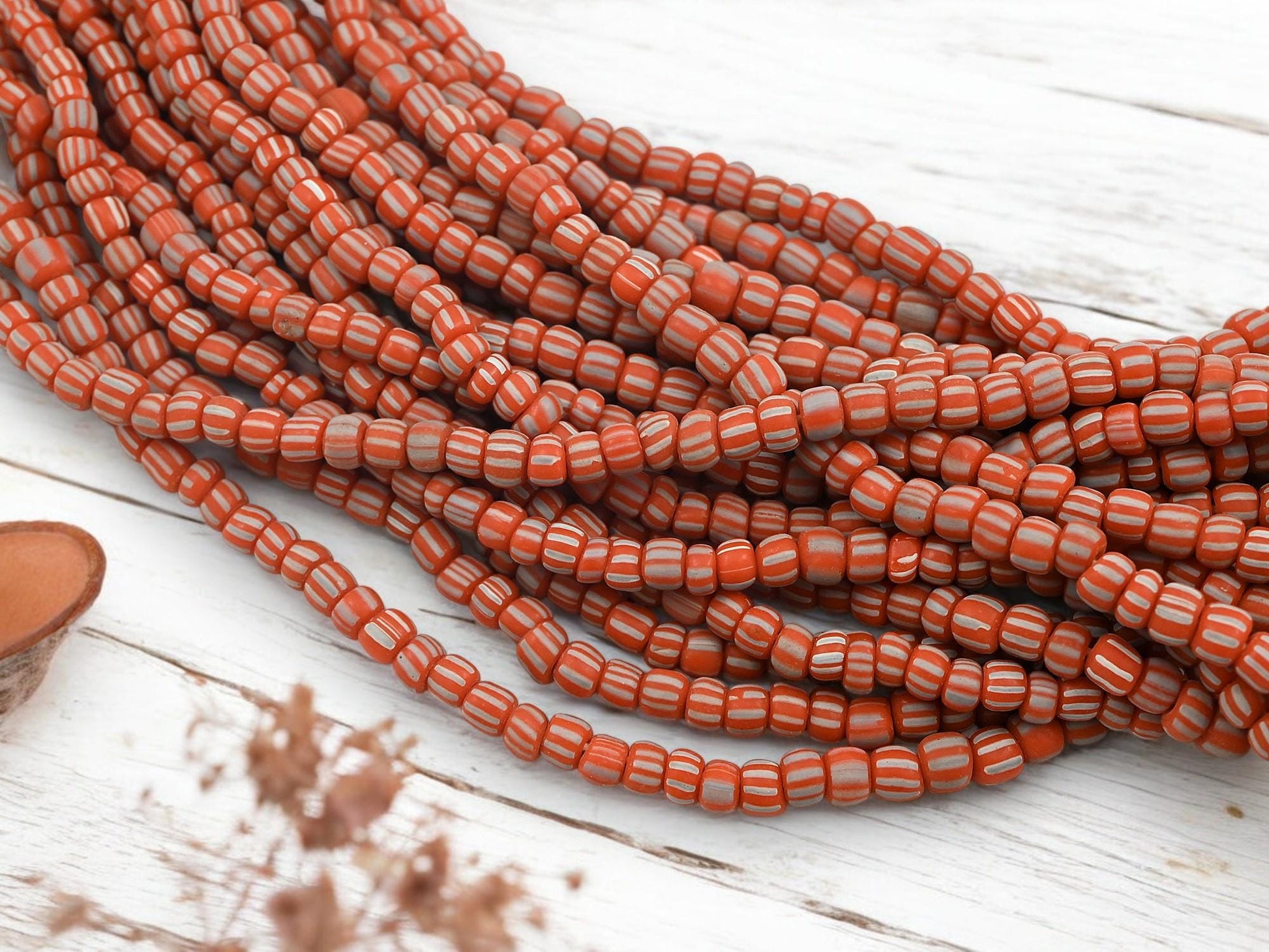 Indonesian Java Glass Trade Beads - Striped Gooseberry - 4-7mm - 24" Strand - (6088)