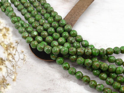 *10* 8mm Rustic Green Picasso Dented Round Beads