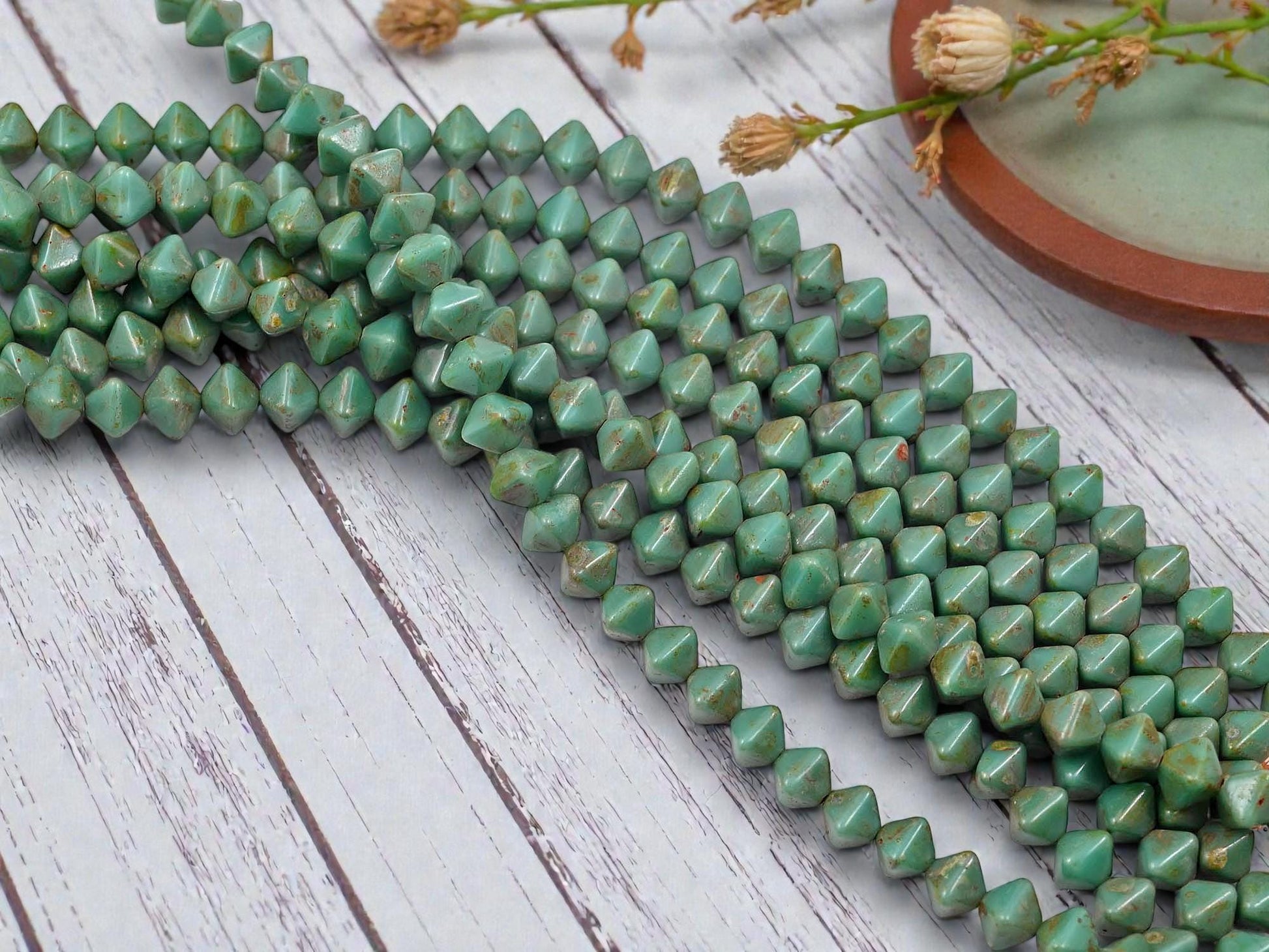 Czech Glass Beads - Picasso Beads - Bicone Beads - Turquoise Picasso - 6mm - 45pcs - (5640)