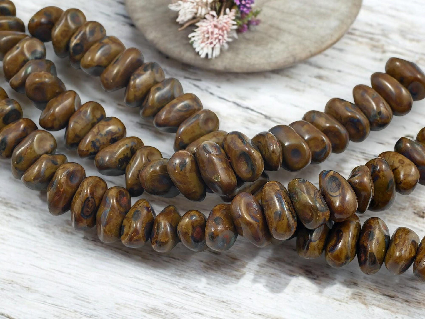 Czech Glass Beads - Picasso Beads - Nugget Beads - Czech Spacer Beads - Large Chunky Beads - 18x10x12mm - 12pcs - (A477)