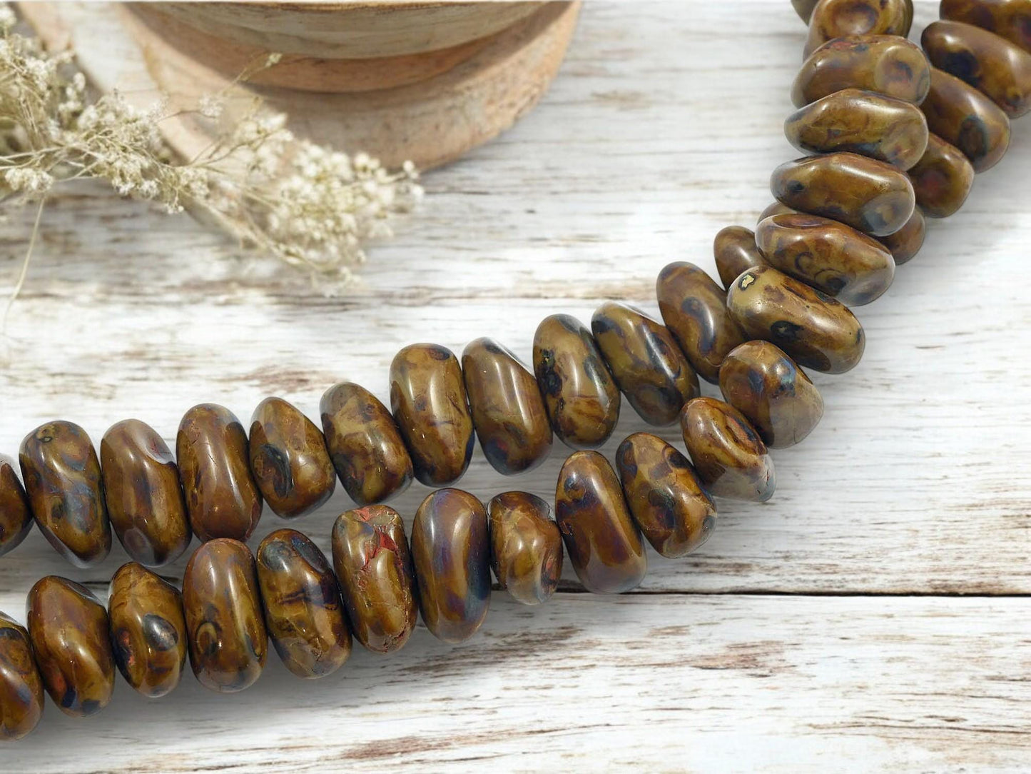 Czech Glass Beads - Picasso Beads - Nugget Beads - Czech Spacer Beads - Large Chunky Beads - 18x10x12mm - 12pcs - (A477)