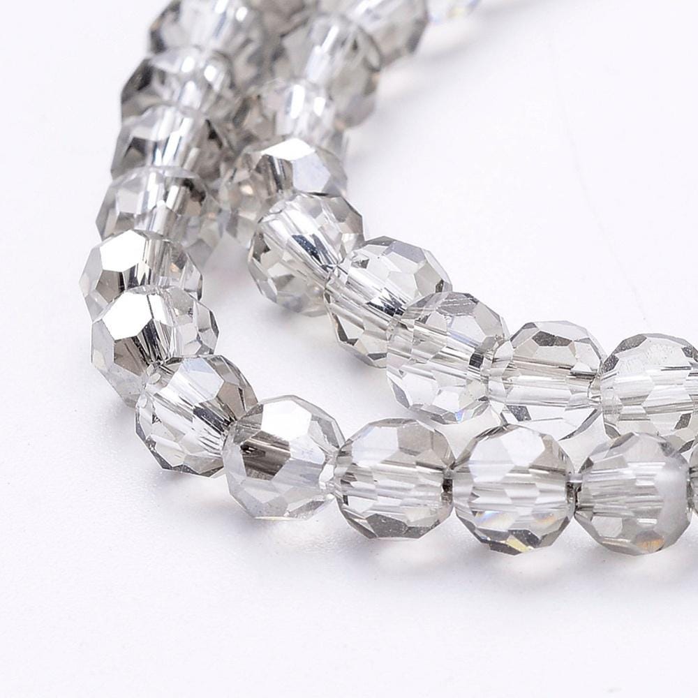 4mm Silver Crystal Shadow Faceted Round Electroplated Chinese Glass Beads - 13.5" Strand - (B545)