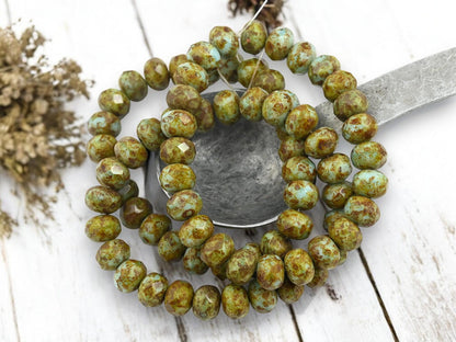 Czech Glass Faceted Rondelle Beads - Robins Egg Picasso - 6x9mm - 25pcs - (A442)