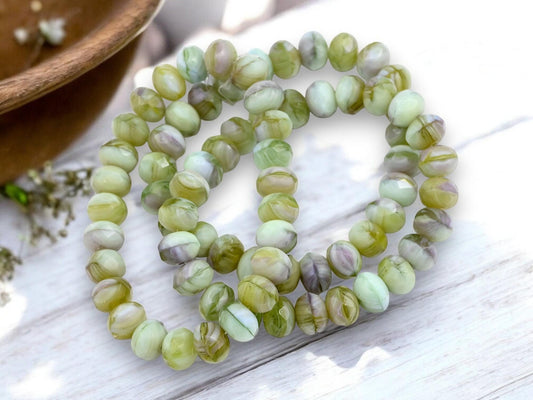 Czech Glass Faceted Rondelle Beads - Spring Green Crystal Mix - 6x9mm - 25pcs - (A421)