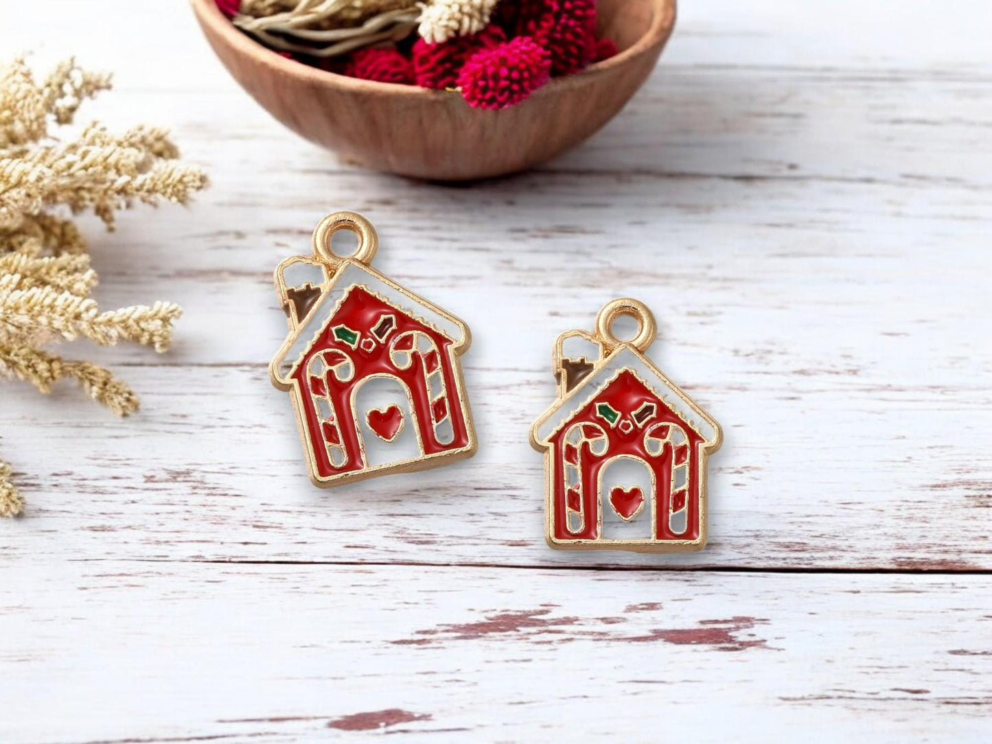 Christmas Charms - Gold Charms - Enamel Charms - Metal Charms - 5pcs - 18x13mm - (4112)