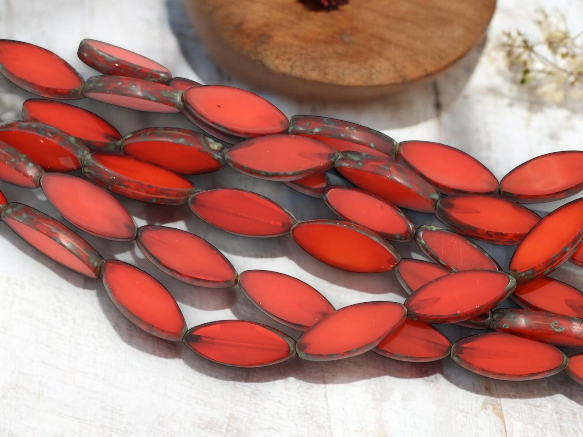 *8* 16x6mm Orange Opaline Travertine Table Cut Mini Spindle Beads