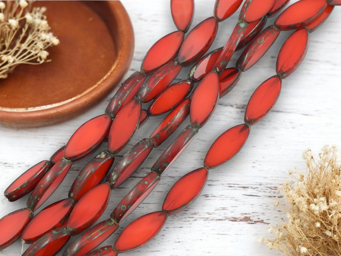 *8* 16x6mm Orange Opaline Travertine Table Cut Mini Spindle Beads