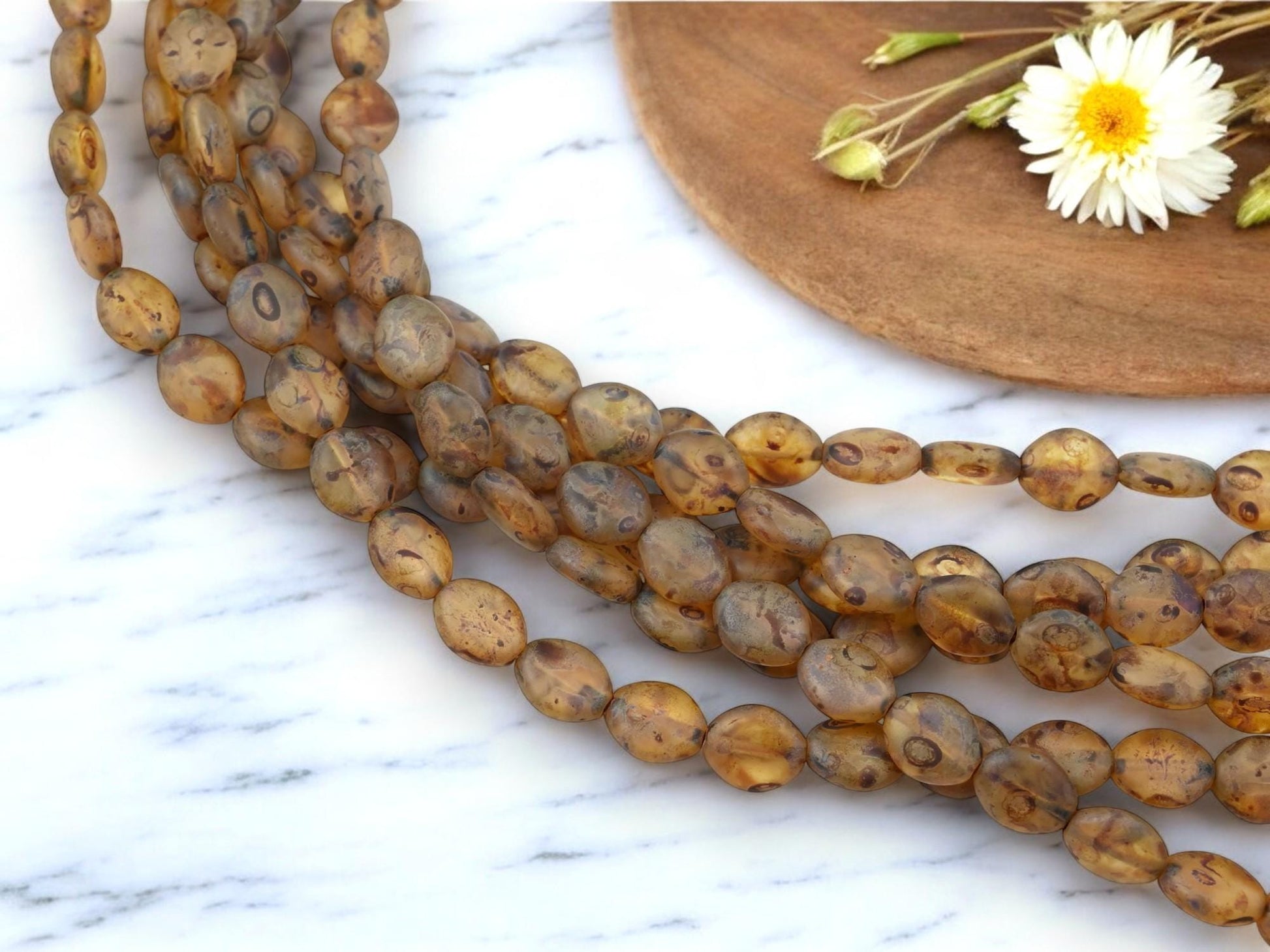 Old Stock Czech Glass Matte Crystal Picasso Flat Oval Beads - 8x10mm - 22pcs - (4170)