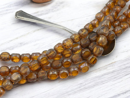 Czech Glass Picasso Beads - 3 Cut Round Beads - Old Stock Beads - 10mm - 20pcs - (976)