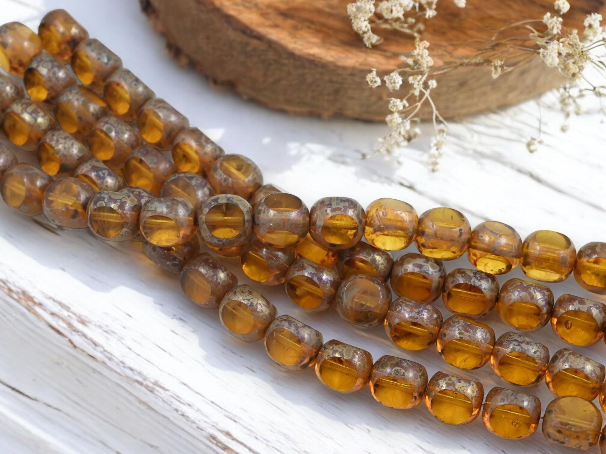 Czech Glass Picasso Beads - 3 Cut Round Beads - Old Stock Beads - 10mm - 20pcs - (976)