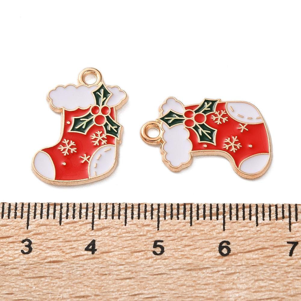 Christmas Charms - Metal Charms - Holiday Charms - Enamel Charms - 5pcs - 20x15mm - (B748)