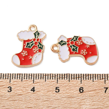 Christmas Charms - Metal Charms - Holiday Charms - Enamel Charms - 5pcs - 20x15mm - (B748)