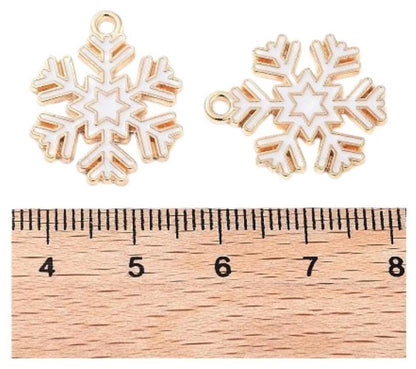 Metal Charms - Snowflake Charms - Christmas Charms - Holiday Charms - Enamel Charms - 5pcs - 22x18mm - (2057)