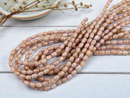 Czech Glass Rose Gold Pink Luster Petite Small Oval Rice Beads - 6x4mm - 50pcs - (2060)