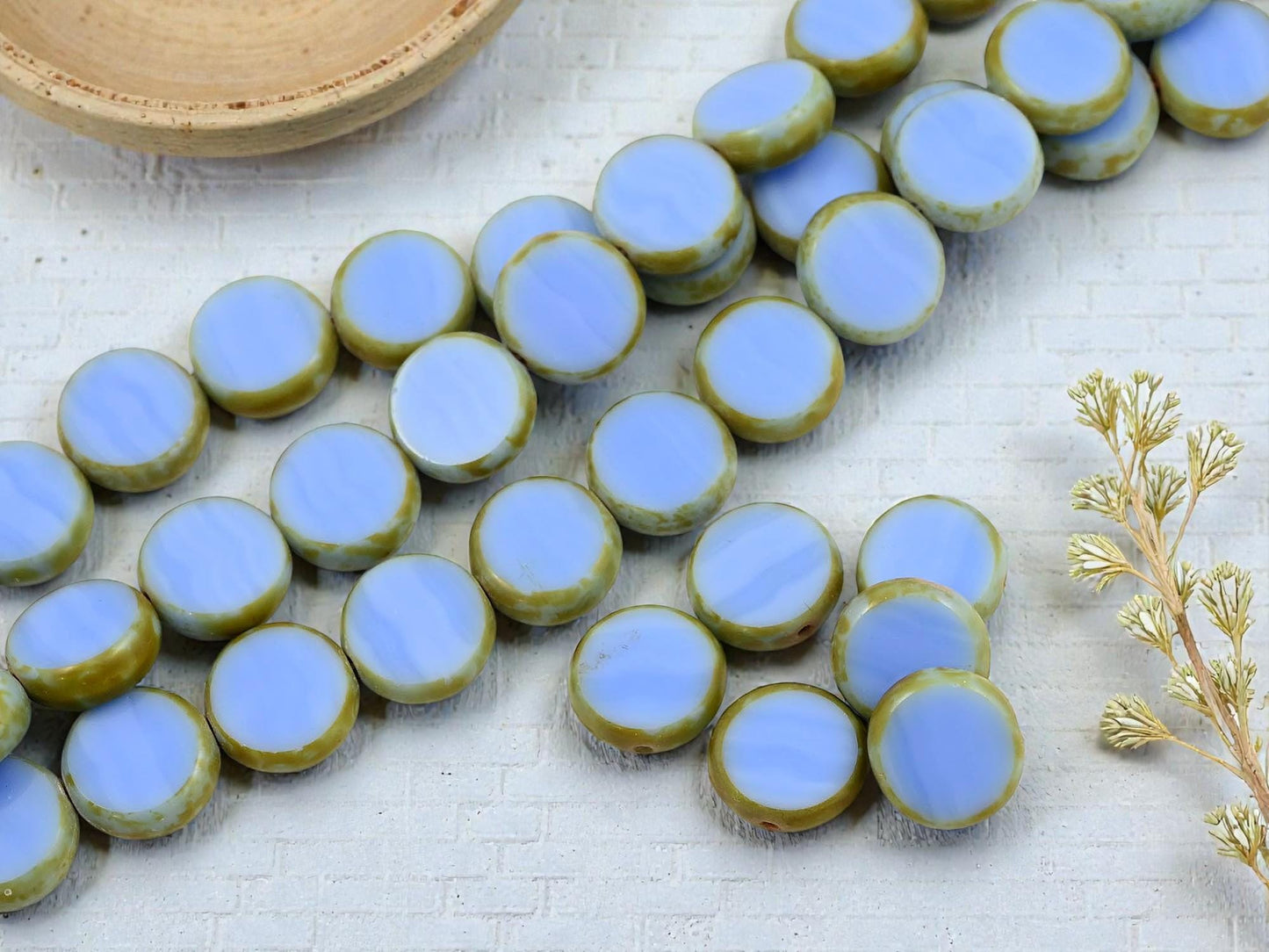 Czech Glass Beads - Picasso Beads - Table Cut Beads - Coin Beads - 12mm - 17pcs - (3531