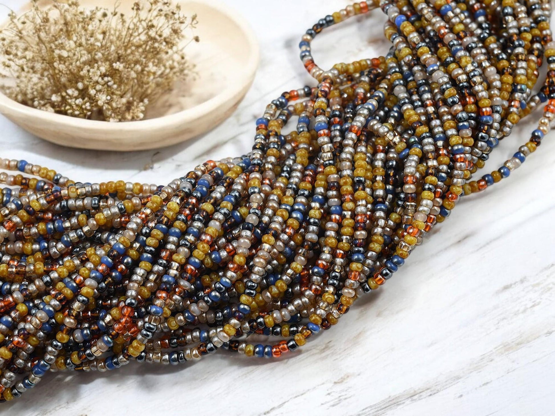 Picasso Seed Beads - Aged Picasso Beads - Czech Glass Beads - Size 8 Seed Beads - 8/0 - 20" Strand - (B384)