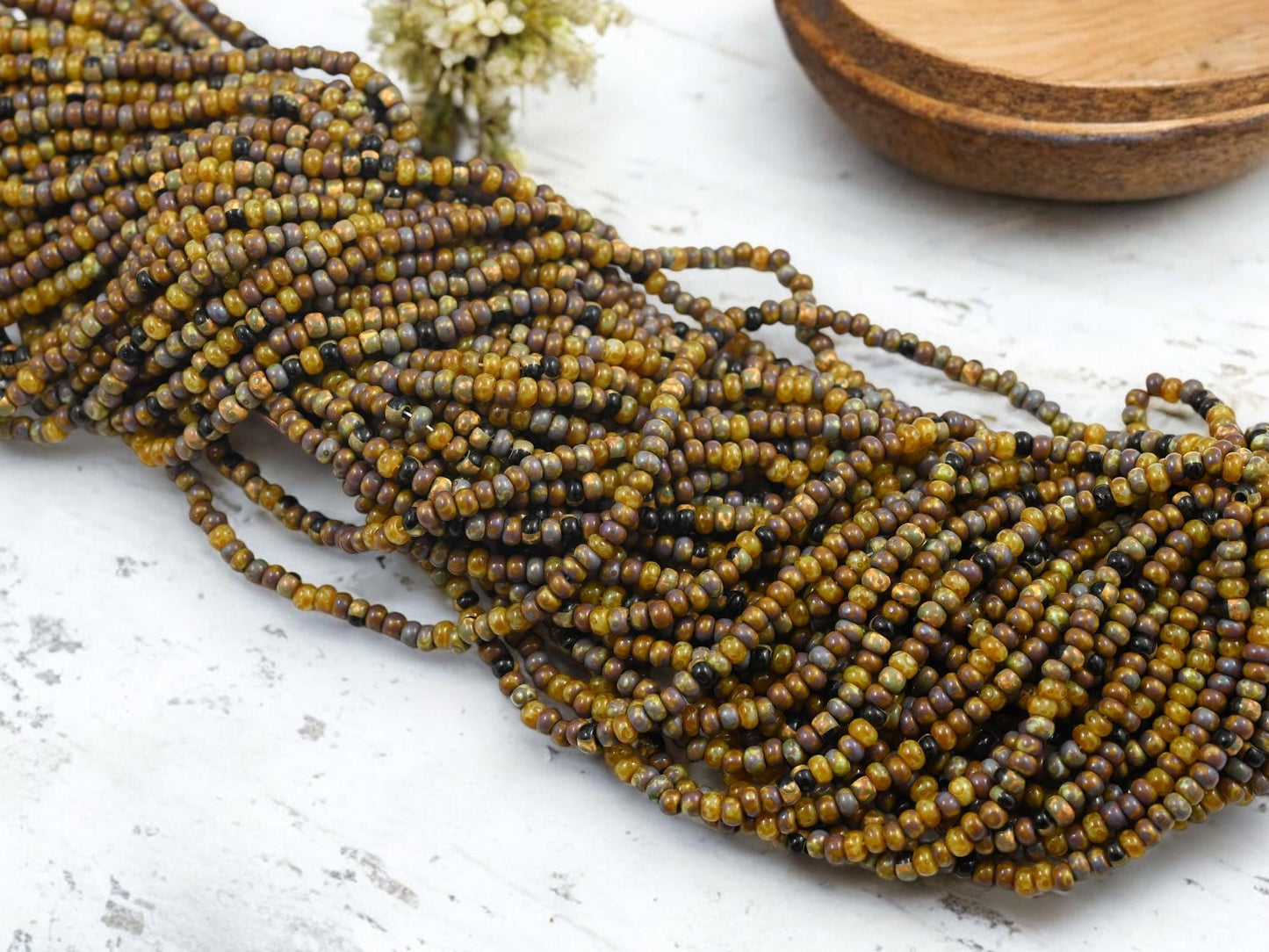 Picasso Seed Beads - Aged Picasso Beads - Czech Glass Beads - Size 8 Seed Beads - 8/0 - 21" Strand - (3218)