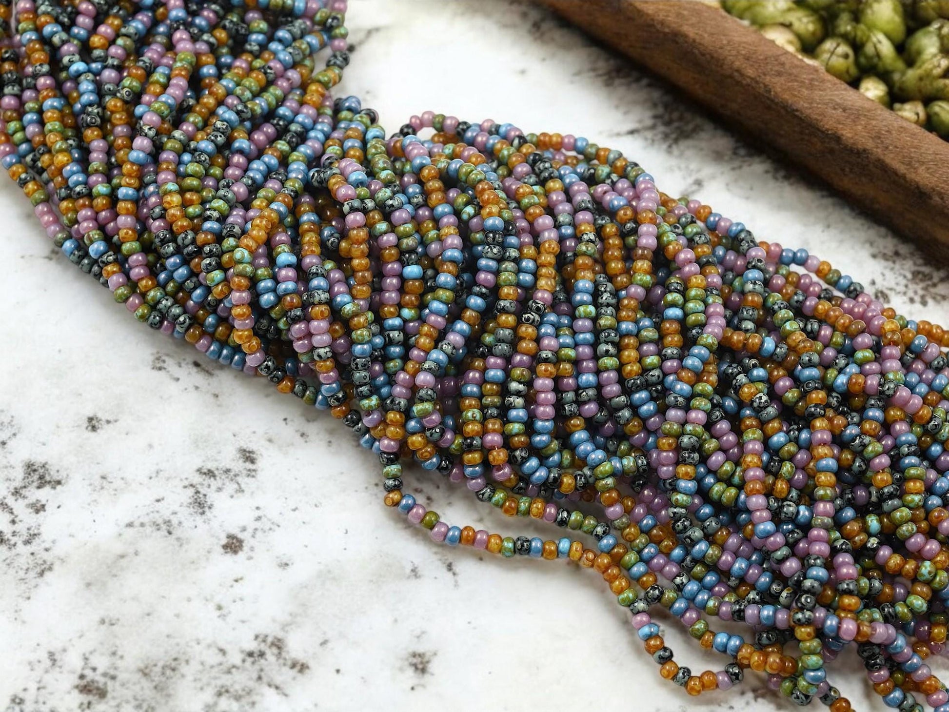 Picasso Seed Beads - Aged Picasso Beads - Czech Glass Beads - Size 8 Seed Beads - 8/0 - 21" Strand - (5642)
