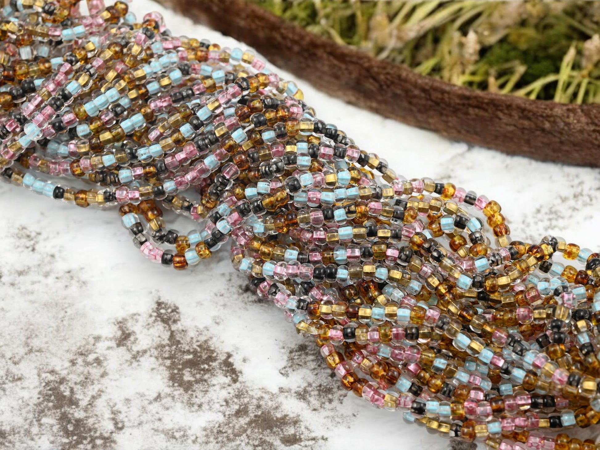 Seed Beads - Aged Picasso Beads - Czech Glass Beads - Size 5 Seed Beads - 5/0 - 21" Strand - (B998)