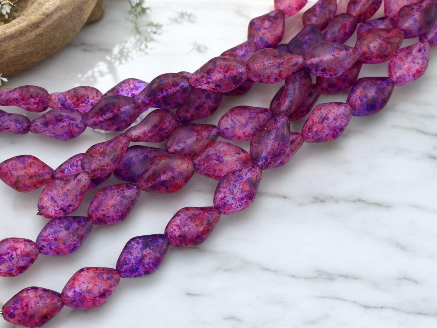 Czech Glass Beads - Fuchsia Pink + Purple - Picasso Beads - 19x13mm - 12pcs - (224)