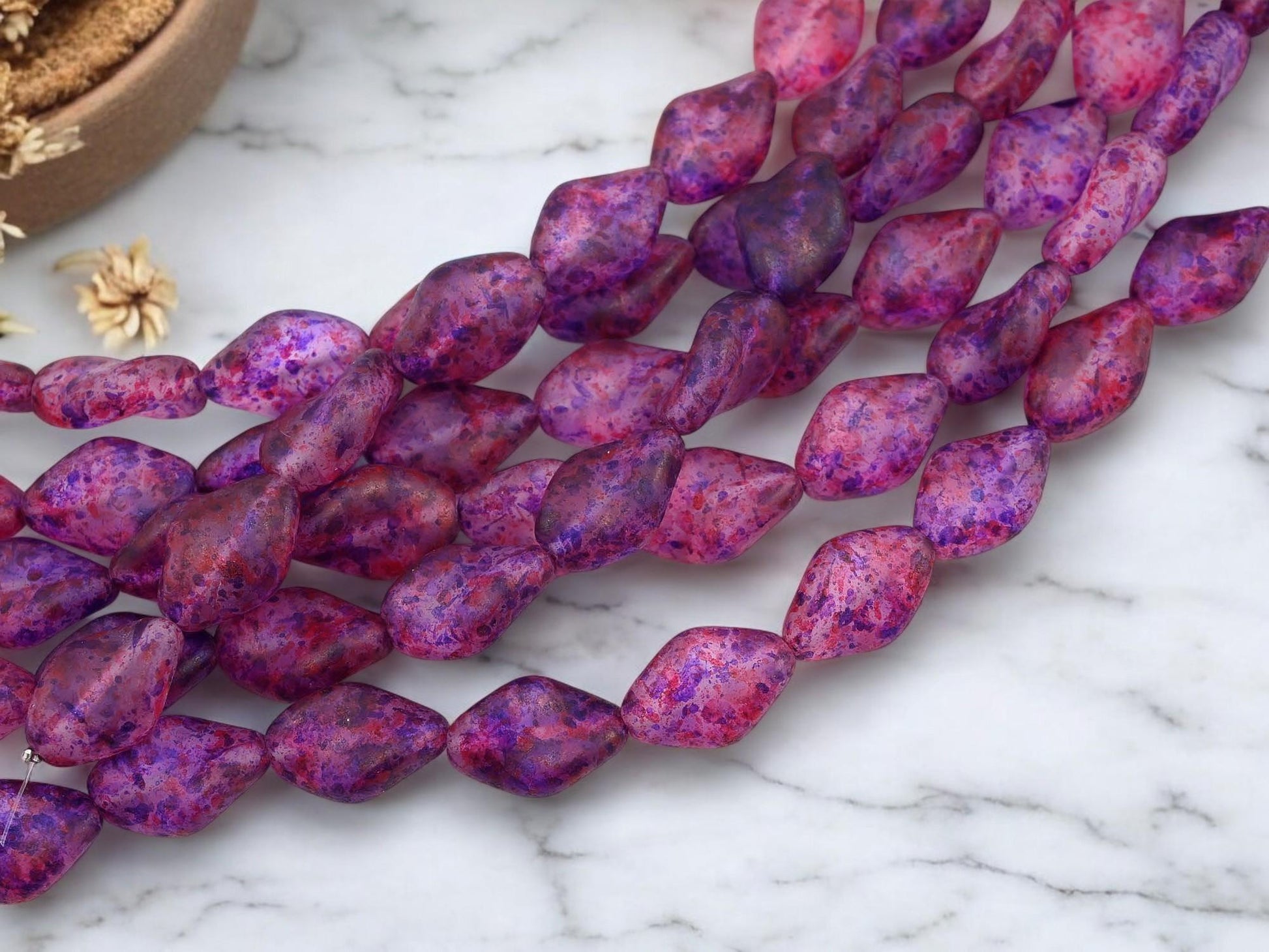 Czech Glass Beads - Fuchsia Pink + Purple - Picasso Beads - 19x13mm - 12pcs - (224)