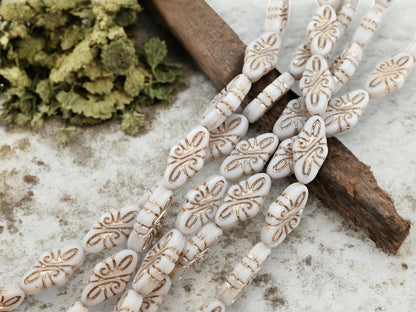 *6* 19x9mm Platinum Washed Matte Opaque Alabaster Arabesque Diamond Beads